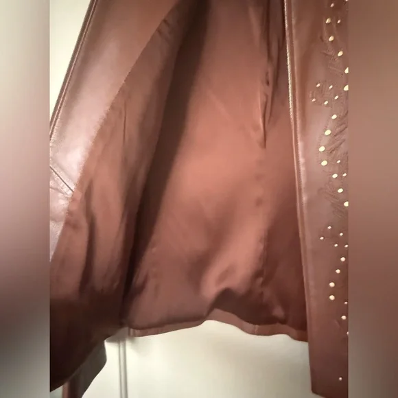 St. John Sport Lamb Leather Studded Jacket L - Picture 5 of 7